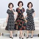 Summer Mother A- line Skirt Belly Covering High-grade Cotton Silk Skirt Middle-aged and Old Age Dress Mid-length Belt