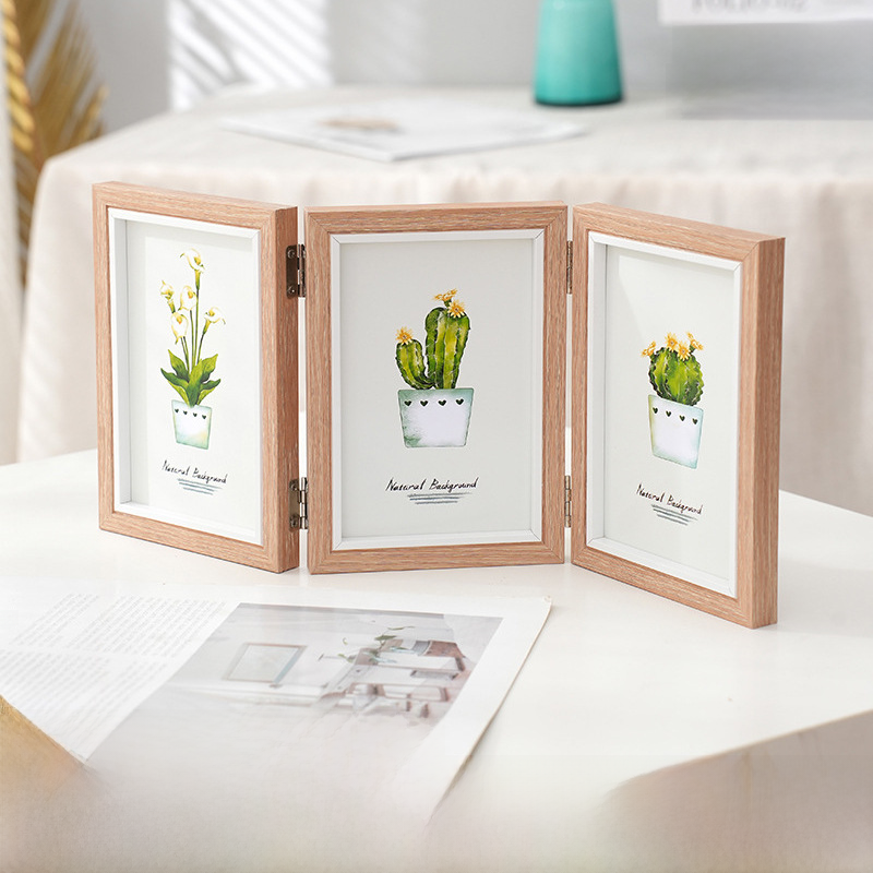 Picture Frame Triple Wooden Photo Frame Table 6-inch 7-inch Double-sided Folding Photo Frame Two-linked Quadruple Photo Frame