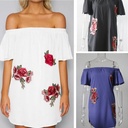 women's fashion patch embroidery off-shoulder collar dress base skirt