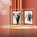 European-style folding double metal transparent glass photo frame 8-inch dried flower specimen frame couple collection marriage certificate decoration table