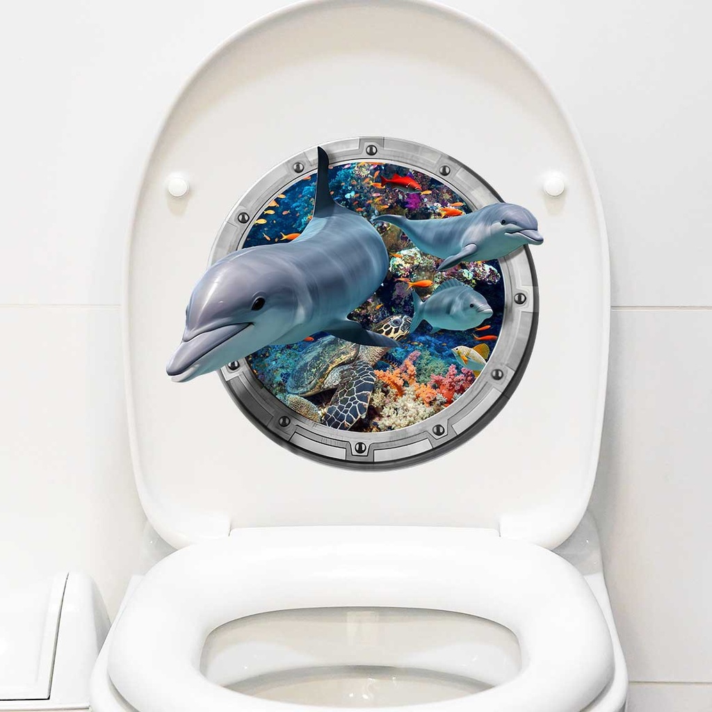 3D Undersea Animal Shark Wall Sticker Hatch Door Toilet Sticker Toilet Home Decoration Wall Sticker Self-adhesive Toilet