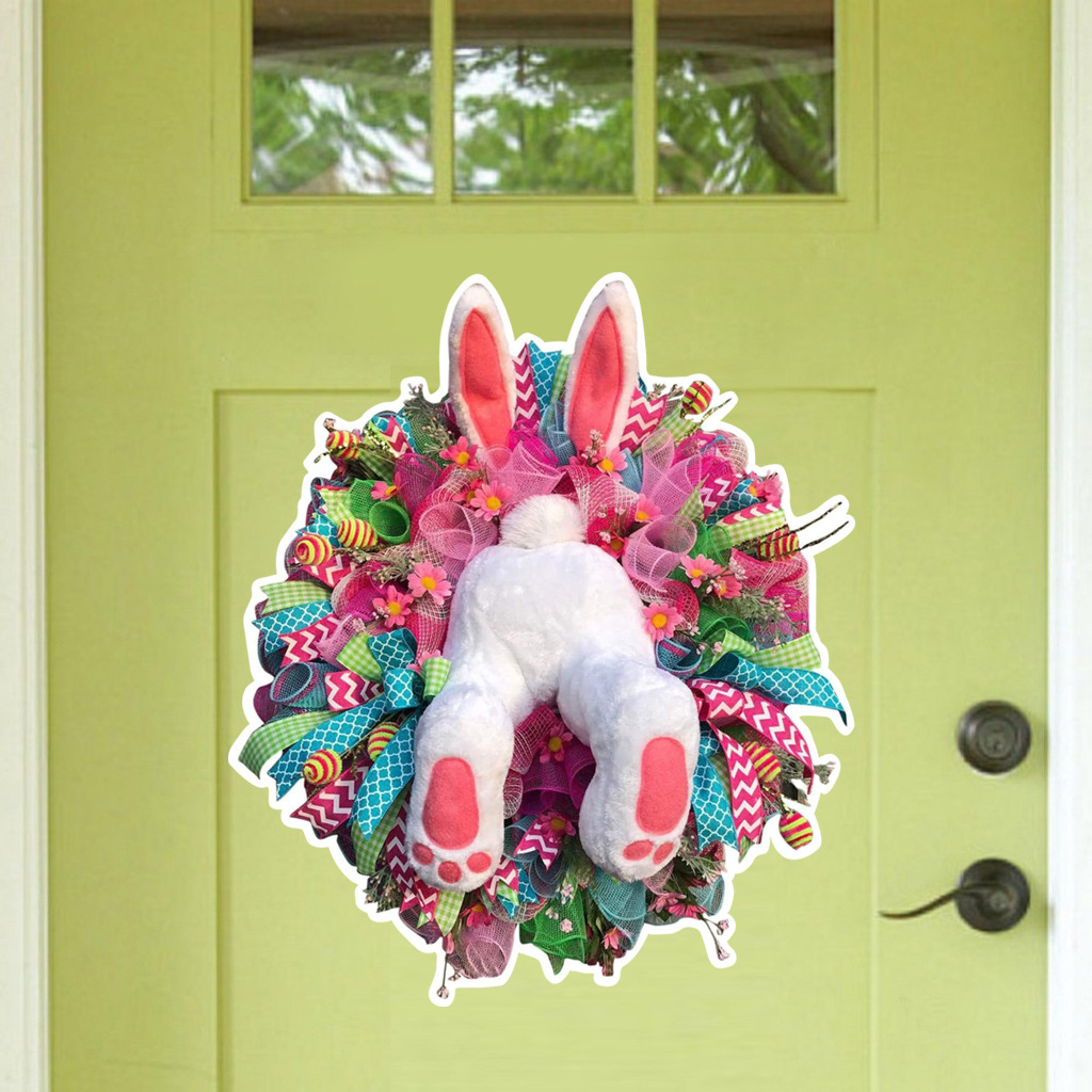 Easter Stickers Cartoon Cute Wreath Rabbit Door Stickers Wall Stickers Bedroom Children's Room Living Room Stickers