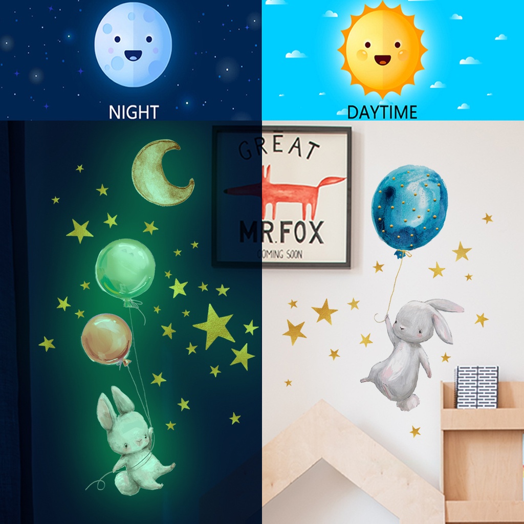 YC009 小兔子气球夜光星星墙贴纸卡通墙贴夜光贴儿童房装饰墙贴画