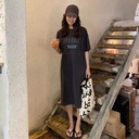 Summer Short-sleeved Loose Large Size Printed Split Mid-length Dress T-shirt Casual Fashion Dress