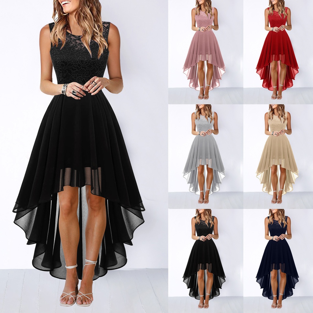 Sexy Lace Stitching Large Swing Chiffon Dress Dinner Dress