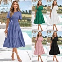 US Station Tight Waist Slim Dress Spring and Summer Round Neck Vacation Dress