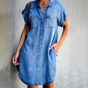 Independent Station Lapel Short-sleeved Slim-fit Dress Denim Shirt Dress for Women