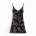 women's casual French retro floral print wooden ear sexy slim V-neck sling dress women