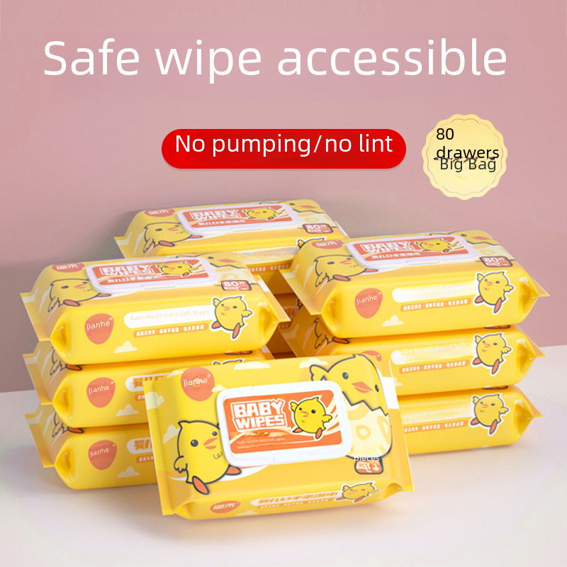 Baby wipes 80 pumping big bag hand wet tissue baby special thick wet tissue with cover wholesale factory