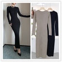 6889 Delicate ~ Crewneck Pure Sexy Tight Waist Slim Over Knee Lite Paper Dress Long Skirt