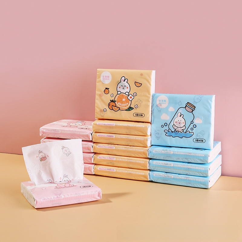 Small Bag Portable Printed Paper Towel Raw Wood Pulp Wet Water Drawable Paper Students Children Flexible Cartoon Artistic Facial Tissue