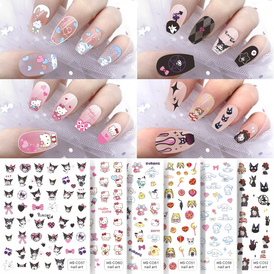 Cute Cartoon Sanrio Nail Art Sticker Kulomi Cat Girl Anime Figure Nail Decal