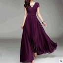 Europe and the United States V-neck short sleeve Bohemian chiffon waist dress evening dress