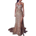 Summer Neck dress Long Banquet Elegant Sexy High-end One-shoulder Bronzing Long Evening Dress