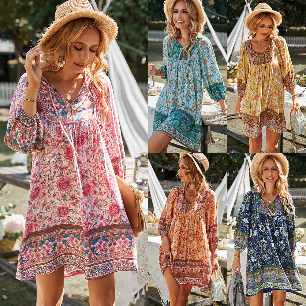 Independent Real Shot US Station Bohemian Leisure Holiday Style Dress Summer Independent Station Style