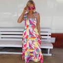 Summer Vacation Printed Strap Stitching Large Swing Dress OM10120