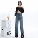 Vintage Blue Narrow Wide Leg Jeans Women's Summer High Waist Dagging Loose Straight Leg Pants