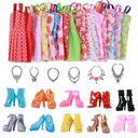 26PCs: random 10 pieces of short skirt 10 pairs of shoes 6 necklaces Barbie doll accessories girl toys