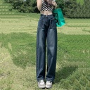 Vintage Wide Leg Jeans Women's Spring and Autumn Thin High Waist Slimming Loose Straight Dipped Pear-Shaped Pants