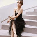 Evening dress women's low-cut V-neck stitching mesh sling dress summer 1340