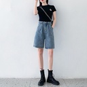 Denim shorts women's cropped pants summer loose Korean style high waist slimming elastic waist straight wide leg pants ins fashion