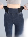 Winter Velvet Jeans Women's Large Size Elastic Elastic Waist Belly Tight Slimming Tight Foot Pencil Pants Factory Free Shipping