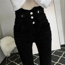 High waist and velvet slim jeans female spring black tight slim small feet pencil pants