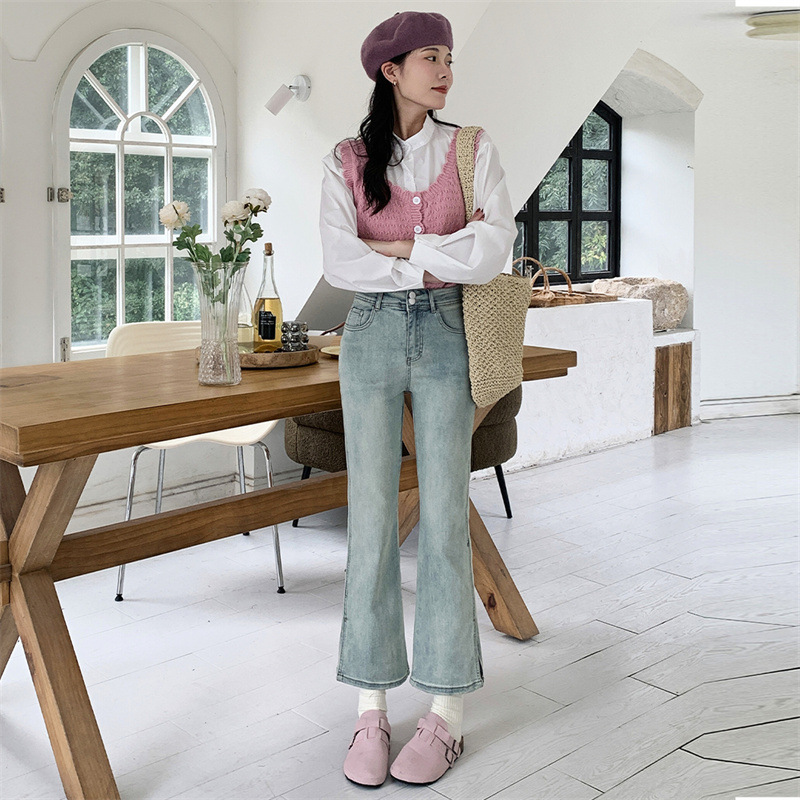 High Waist Double Buckle Side Slit Vintage Cropped Jeans Spring Arrival Side Slit Slit Jeans