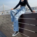 Love Jeans Women's Straight Loose chic Hong Kong Flavor High Waist Slimming Wide Leg Dragging Pants
