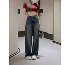 Washed retro wide-leg jeans for women autumn and winter Hong Kong style loose high waist slimming straight mop pants