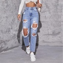 Ripped Jeans Women Trend Washed Ripped High Waist Straight Pants
