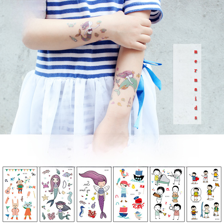 Rekalon Waterproof Mermaid tattoo Cartoon Princess Children tattoo Sticker Paper Sticker