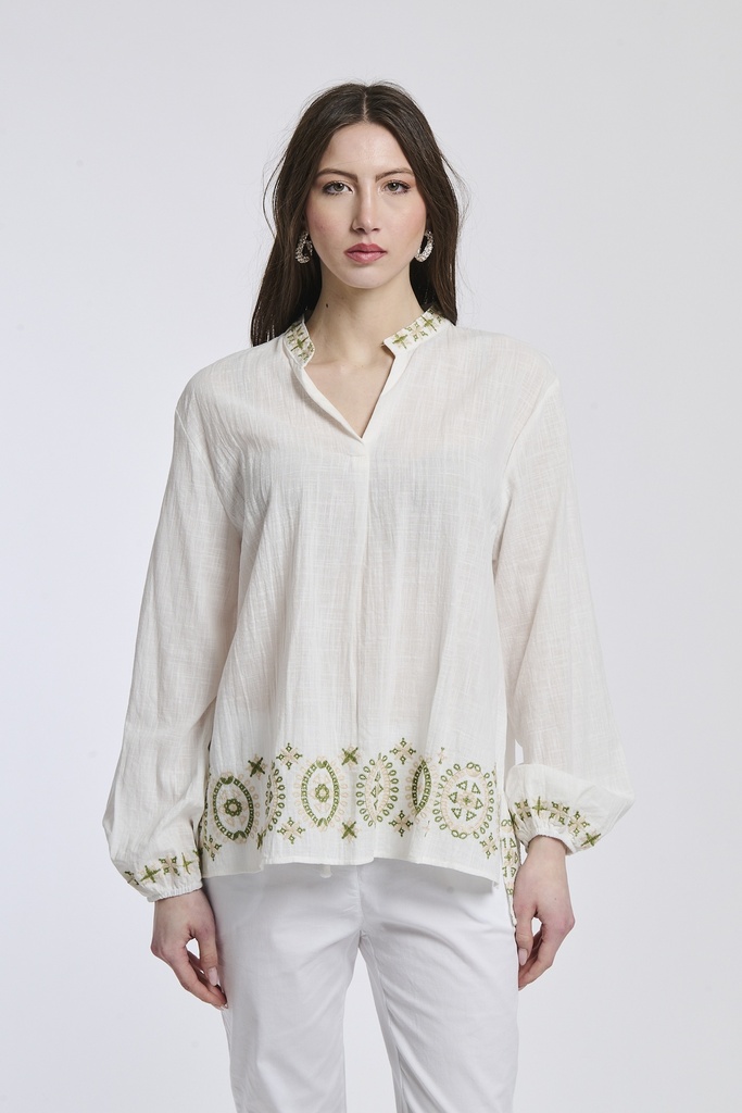 [2695560_3794] Knit Top — Olive Green / Navy (Military Green)
