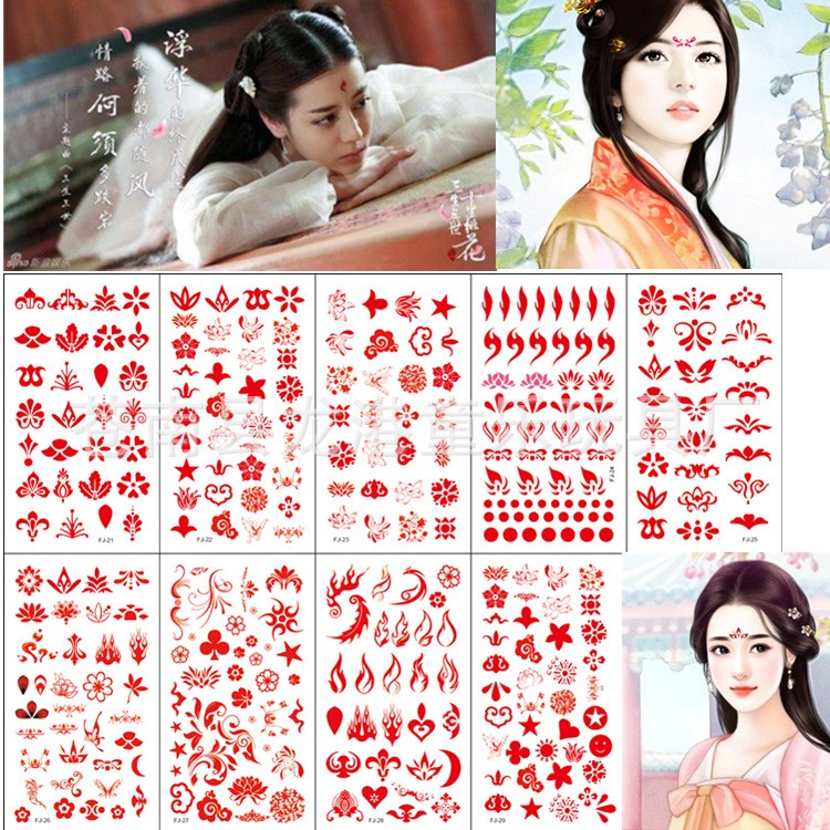 Eyebrow stickers Three Lives Three Phoenix nine phoenix tail flower forehead stickers costume drama beauty forehead tattoo face speed stickers