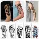 Small Full Arm Animal Tiger Wolf Flower Arm Tattoo Sticker Half Arm Waterproof Women Lasting Men Black and White Transfer Sticker