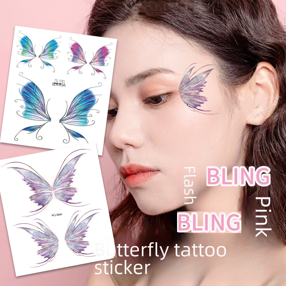 Factory direct spot glitter butterfly face stickers eye stickers women's tremolo makeup tattoo stickers safety and environmental protection