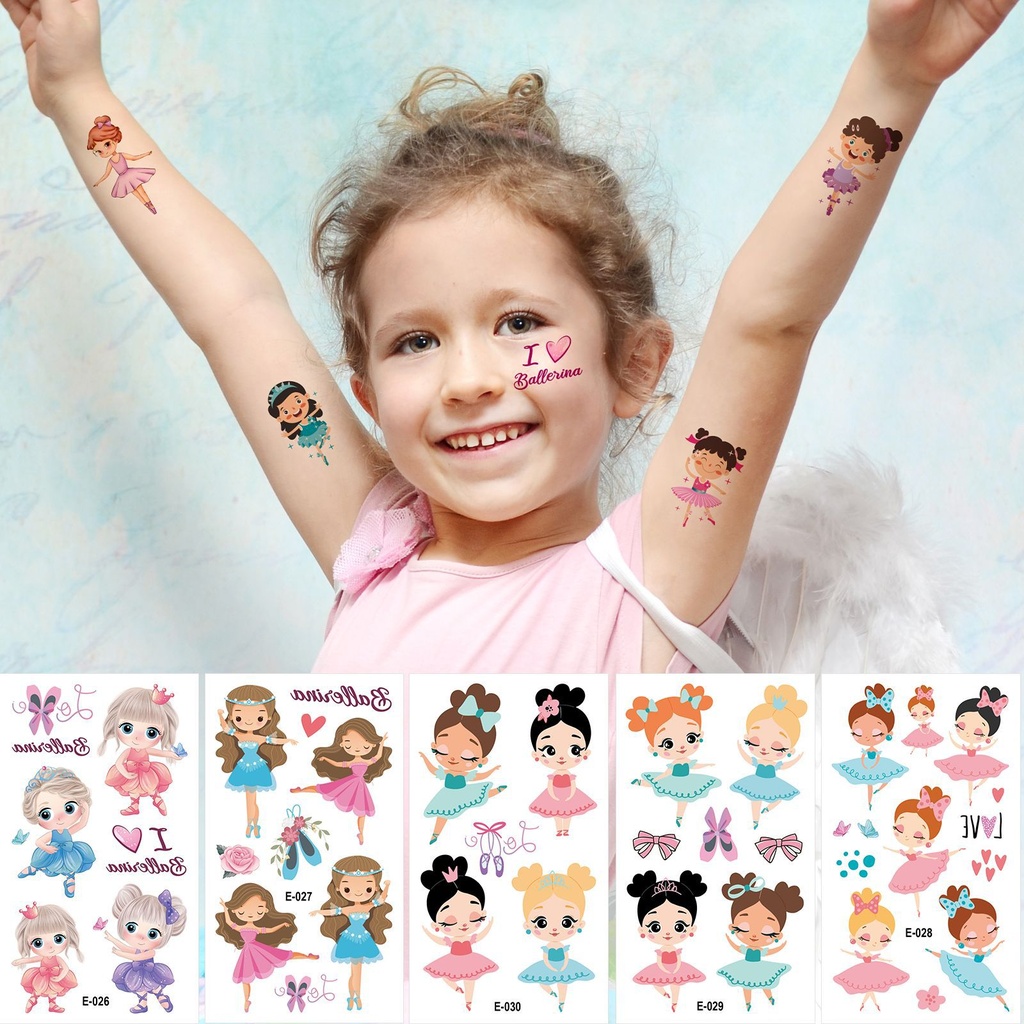 Hot cute ballet princess waterproof tattoo stickers children mermaid girl fairy tale party face stickers