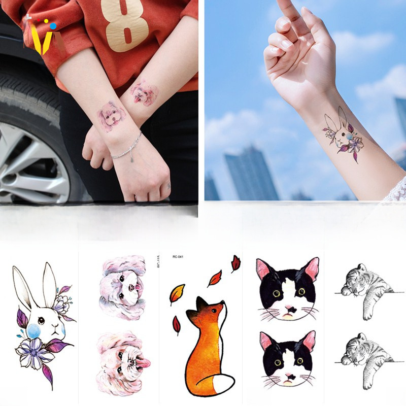 Eco-friendly Cat Dog Fox Rabbit Waterproof Tattoo Sticker Cute Funny Animal Tattoo Sticker