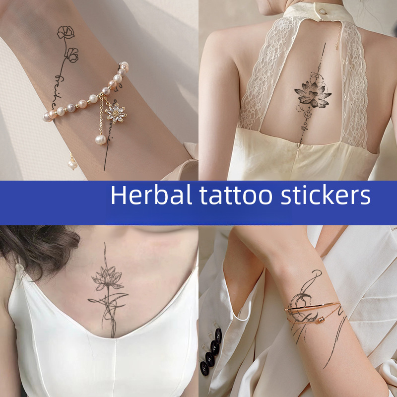 Herbal Tattoo Sticker Waterproof Women's Lasting Simulation Semi-Permanent Juice Letter Clavicle Advanced Sense Arm Chest Neck