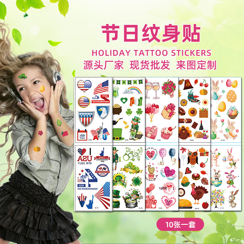 Factory Holiday Tattoo Sticker Valentine's Day Thanksgiving Day Independence Day Pride Day Dead Easter Halloween Halloween Tattoo Sticker