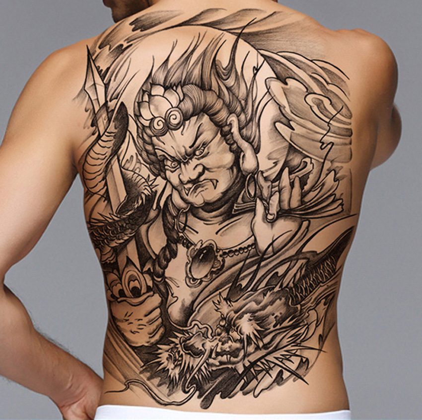 Full Back Tattoo Sticker Guan Gong Zhao Yun Carp Erlang Shen Da Full Back Tattoo Flower Arm Totem