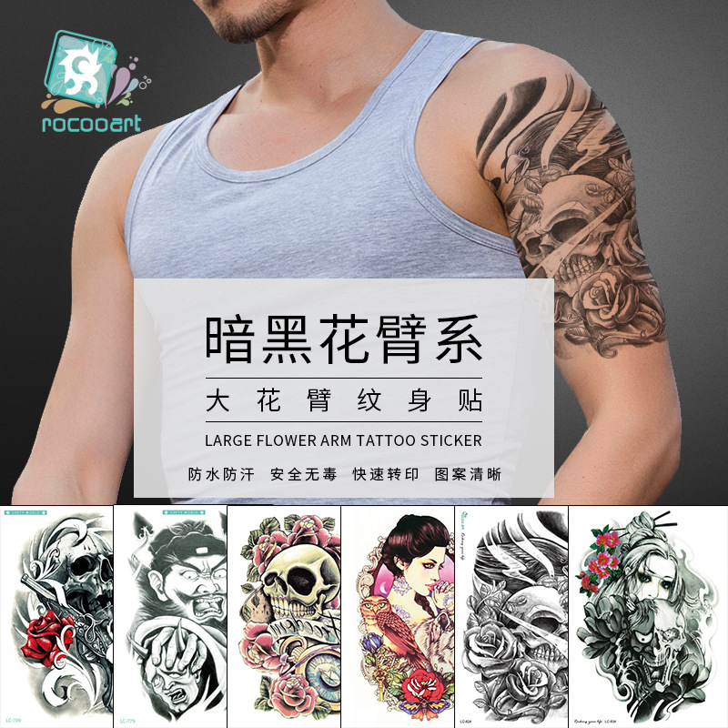 Waterproof Flower Arm Tattoo Halloween Horror Tattoo Skull Prajna Big Flower Arm Tattoo Sticker