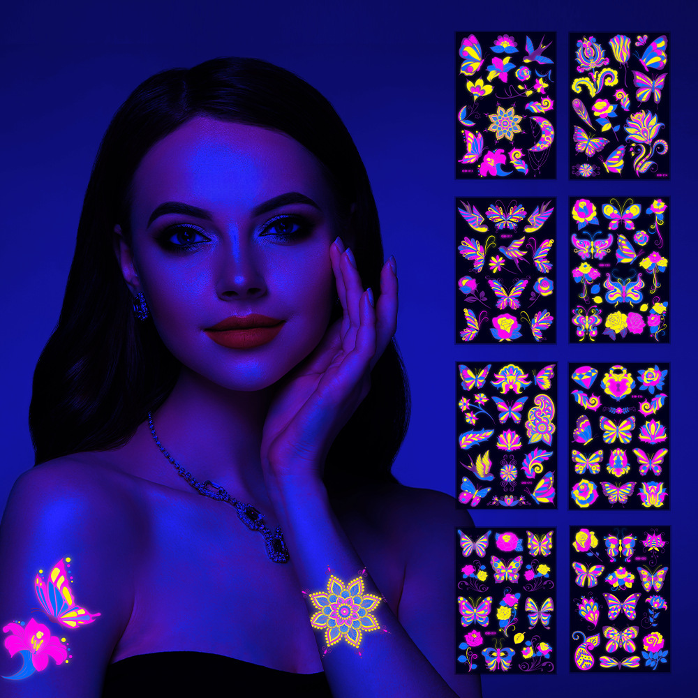 Fluorescent Butterfly Face Tattoo Sticker Club Bar Sticker Flower Arm Waterproof Environmental Protection Tattoo Sticker