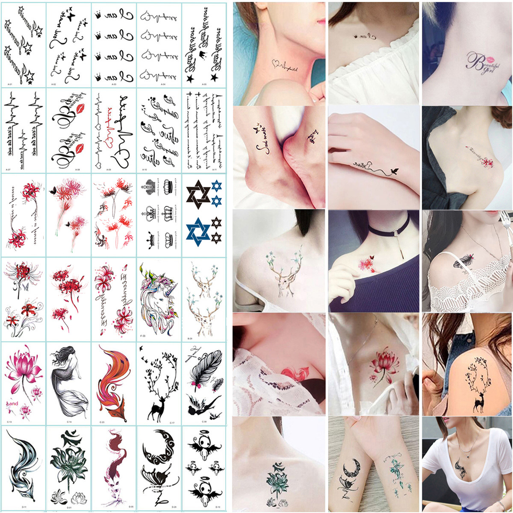 small fresh tattoo stickers high sense ins tattoo flower eyebrow butterfly English stars face tattoo