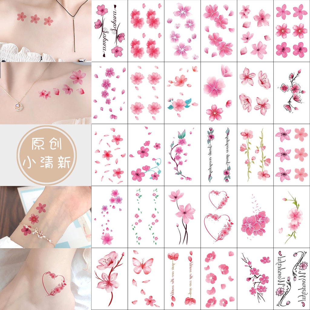 flower tattoo stickers female ancient fairy sexy clavicle pink girl flower tattoo stickers