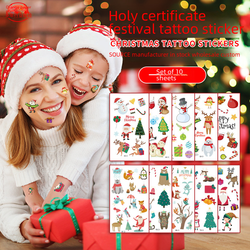 Spot Christmas children tattoo stickers cute cartoon Santa snowflake stickers