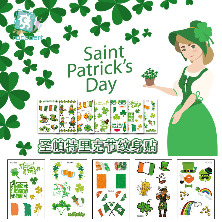 Waterproof Irish Clover tattoo sticker Saint Patrick's Day Face sticker