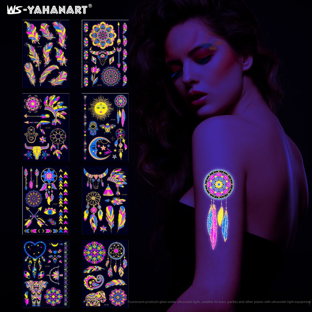 creative fluorescent bronzing flower arm tattoo stickers face stickers waterproof feather arm tattoo stickers