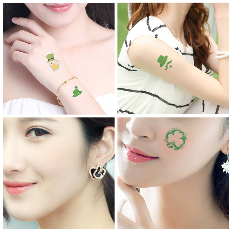 supply waterproof sweat green hat Clover face Irish Festival stickers St. Patrick tattoo stickers