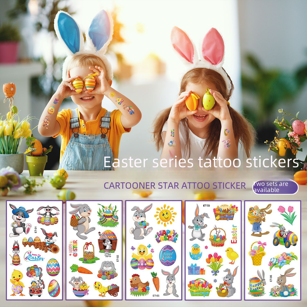 Children's Cartoon Easter Tattoo Sticker Egg Rabbit Waterproof Fun Holiday Party Party Sticker